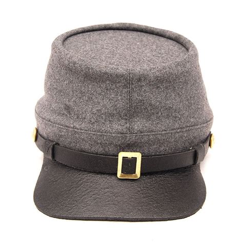 Civil War Confederate Officer's Kepi, Gray Plain Full Leather Peak Kepi ...