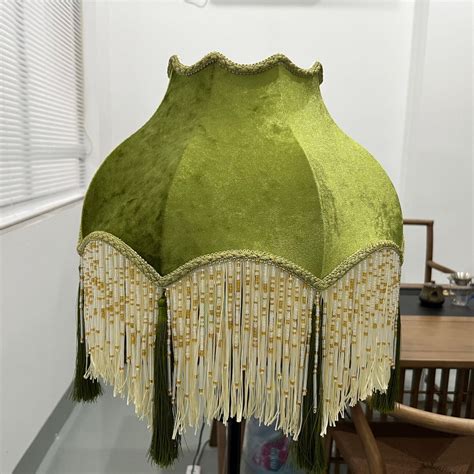 Handmade Fringed Lamp Shades , Green Velvet Victorian Lampshade for ...