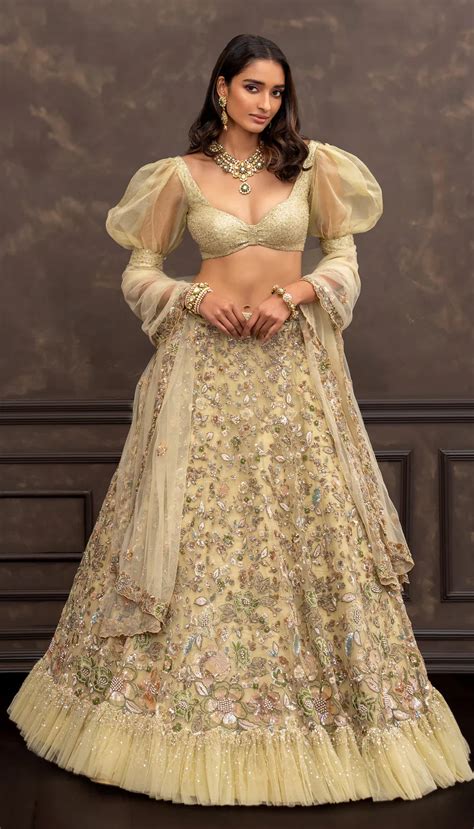 The Jade Green Frill Tulle Lehenga - Shyamal & Bhumika