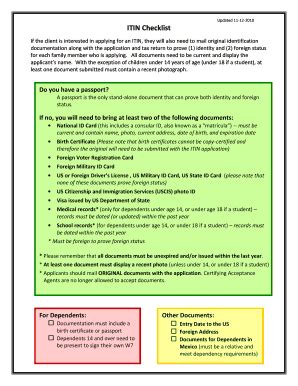 Fillable Online ITIN Checklist Fax Email Print - pdfFiller