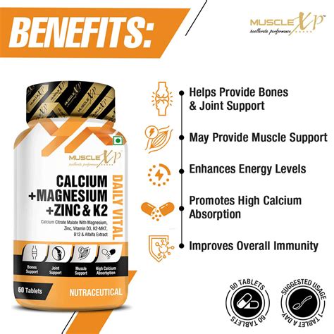 Buy MUSCLEXP CALCIUM + MAGNESIUM + ZINC & K2-MK7 DAILY VITAL, 60 ...