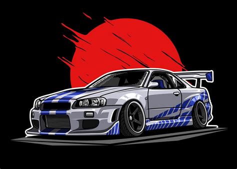 'Nissan R34 GTR Godzilla' Poster, picture, metal print, paint by Heru ...