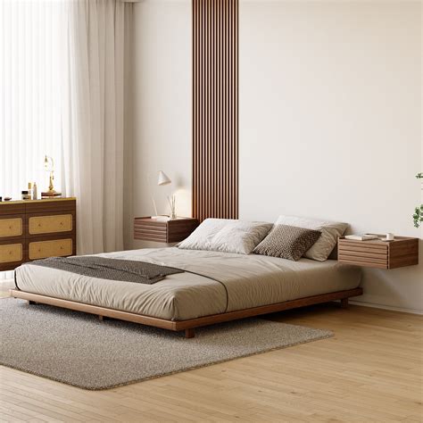 Japanese Style Low Queen Bed Frame in Walnut | Homary | Low bed frame ...