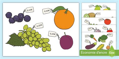 Fruits et légumes avec étiquettes de prix