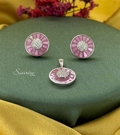 Pink Enamel Pendant Set - Handcrafted Silver Jewelry – Sunrise Silversmiths