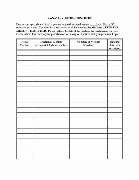 Aa Attendance Sheet Printable
