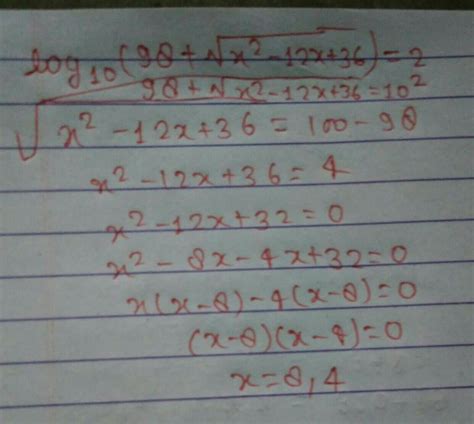 If log10 (98 + V x2 – 12x + 36= 2then x = - Brainly.in