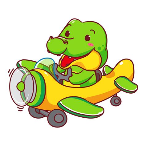 Cute Crocodile on Airplane Cartoon Illustration. Kawaii Adorable Animal ...