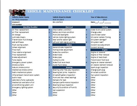 Vehicle Maintenance Checklist 的图像结果