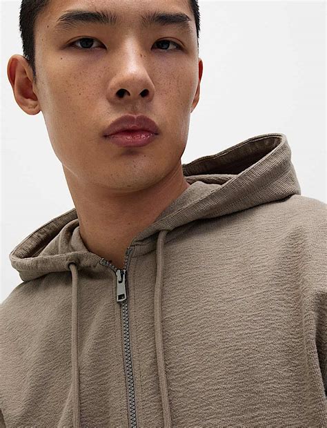 Buy Pure Cotton Textured Zip Through Hoodie at Marks & Spencer