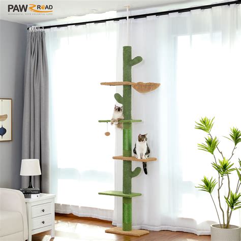 Cat-Tree-5-Tier-Floor-to-Ceiling-Cat-Tower-Cactus-Tall-Climbing-Tree ...