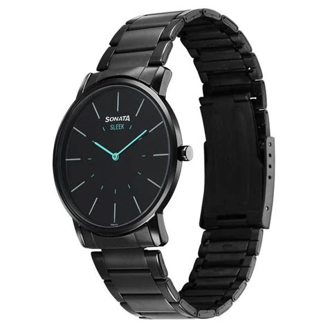 Sonata Sleek Quartz Analog Black Dial Black Stainless Steel Strap Watc ...