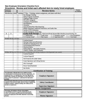 New Employee Orientation Checklist Doc Template | pdfFiller