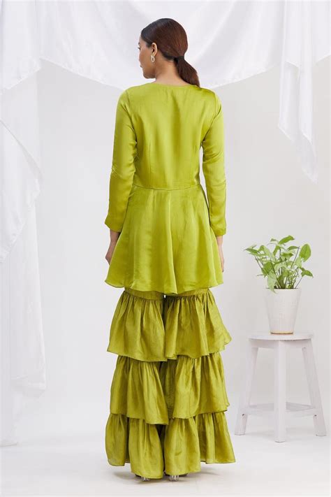 Green Organza Mirror Embroidered Kurta Gharara Set – Neha Khullar