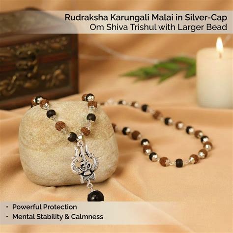 Rudraksha Karungali Malai in Silver-Cap with Om Shiva Trishul with Lar ...