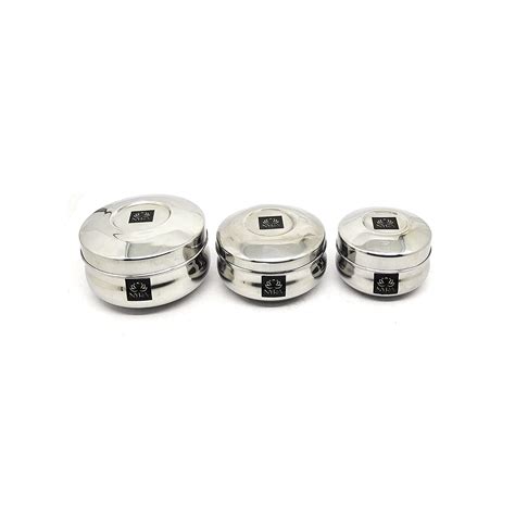 Buy NYRA® Stainless Steel Small Round Container/Box/Dabba Set of 3 ...
