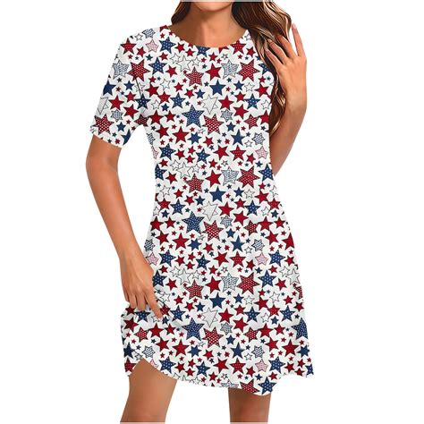 Cmfcve Patriotic Dress for Women Casual Short Sleeve Round Neck Printed ...