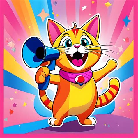 Bright colors happy cat adding tone to structure with peppy megaphone ...