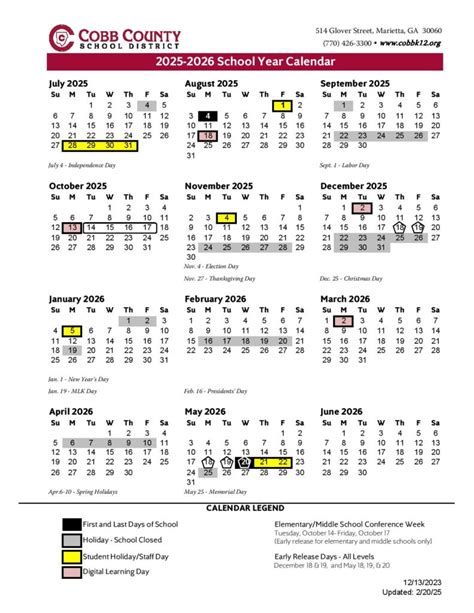 Cobb County School District Calendar 2025-2026 (CCSD Academic Calendar ...
