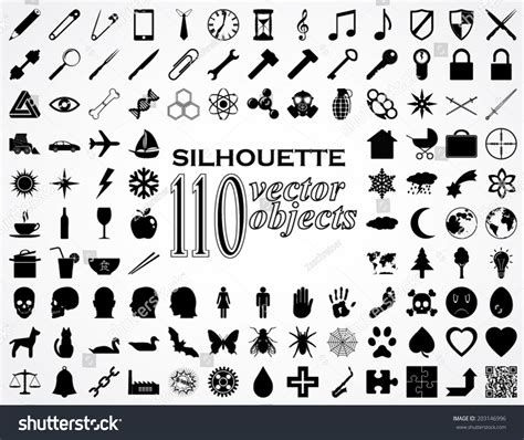 Silhouette Vector Object Set Icons Illustration Stock Vector 203146996 - Shutterstock
