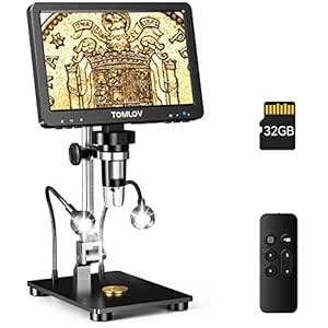 TOMLOV DM9 Pro 7" HDMI Digital Microscope, 1200X, 1080P 16MP, Black ...