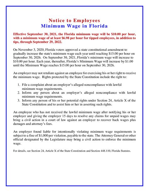 Free Florida Florida Minimum Wage Labor Law Poster 2023