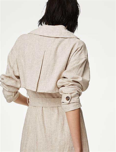 Buy Linen Blend Longline Trench Coat at Marks & Spencer