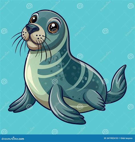 Seal Vector Illustration. Cute Seal or Pinniped Cartoon Clipart, Animal ...