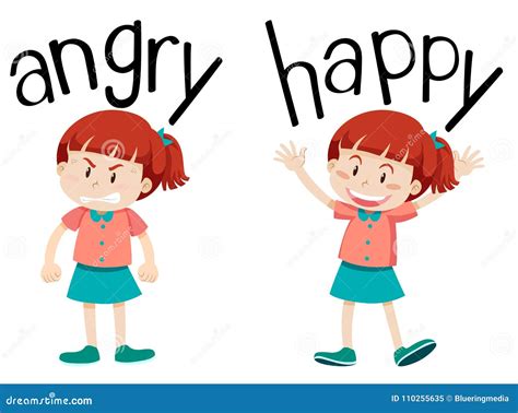 Opposite Words for Angry and Happy Stock Vector - Illustration of ...