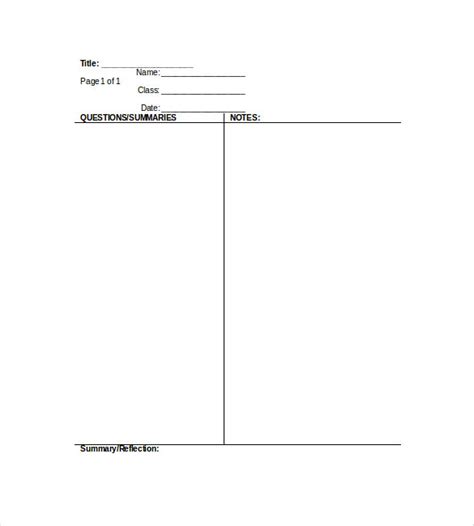 Image result for OneNote Cornell Notes Template