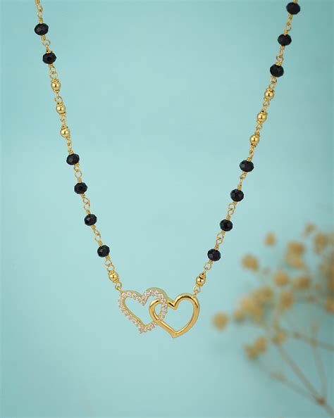 18kt Gold Plated with Glass Bead CZ Double Heart Mangalsutra – Carlton ...