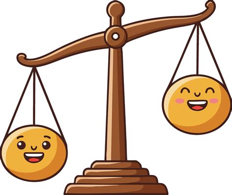 équilibre échelle avec souriant emoji visages montrant bonheur et justice dans mignonne dessin ...
