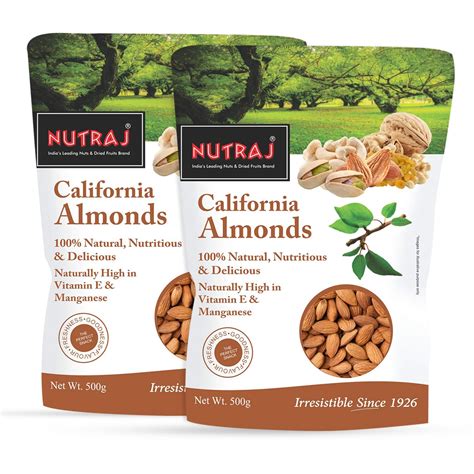 Nutraj 100% Pure Premium Raw California Almonds 1 Kg (2x500g) Pack ...
