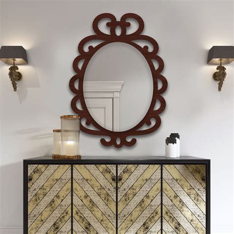 Modern Decorative Brown Oval Shape Wooden Wall Mirror – Homcraft