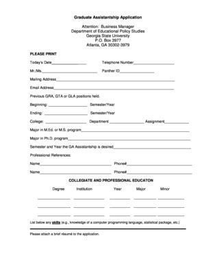 Fillable Online eps education gsu Graduate Assistantship Application ...