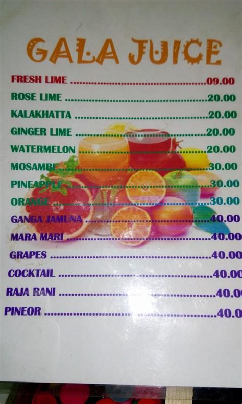 Menu at Gala Juice, Mumbai