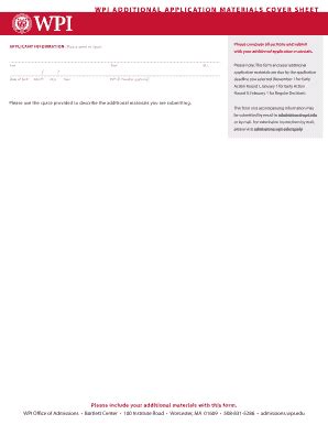 Fillable Online m wpi WPI ADDITIONAL APPLICATION MATERIALS COVER SHEET ...