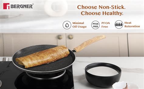 Buy BERGNER Earth Black Non-Stick 26 cm Concave Tawa, Wooden Finish ...