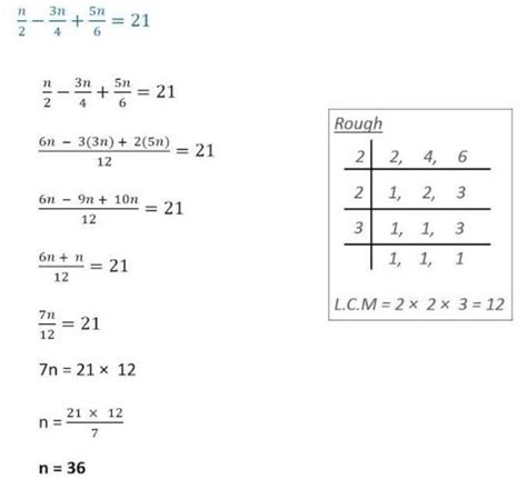 Solve the following linear equations. frac(n)(2) - frac(3n)(4) + frac ...