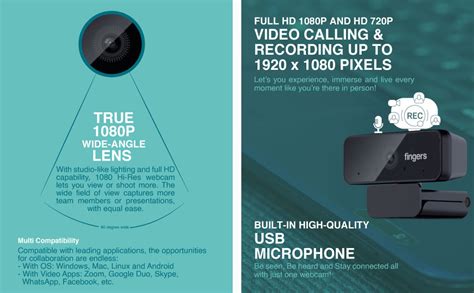 FINGERS 1080 Hi-Res Webcam with 1080P Wide Angle Lens&Built-in USB Mic ...