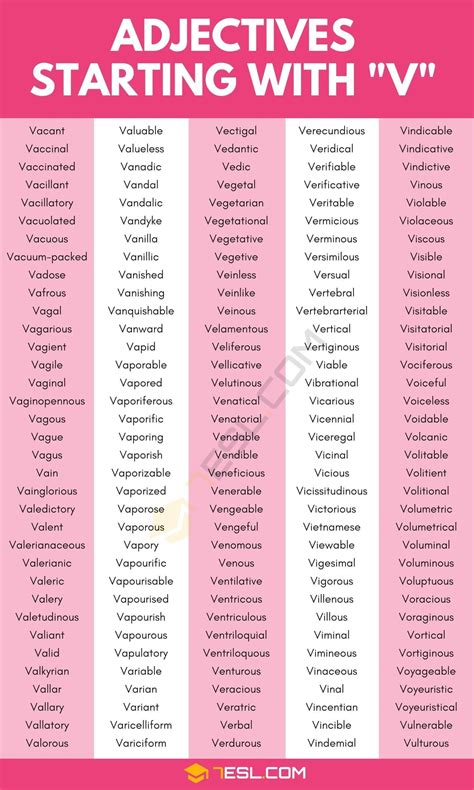 Adjectives That Start With V