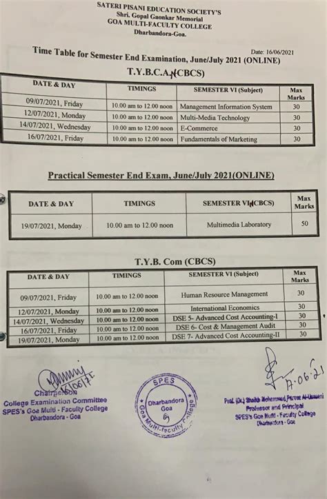 Semester End Examination – 17-06-2021 – Goa Multi Faculty College
