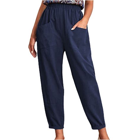 Funicet Plus Size Womens Summer Pants, Elastic Waist, Straight Leg ...