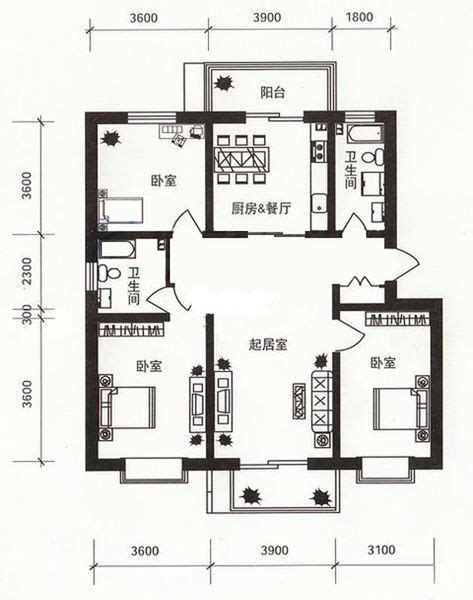 三室两卫两厅的平面户型方案-家居美图_装一网装修效果图
