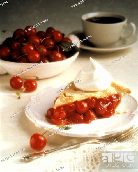 Cherry Pie Slice with Whipped Cream, Stock Photo, Picture And Rights ...