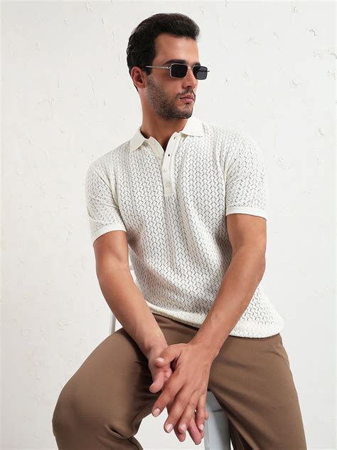 Buy Men's Off White Solid Polo Collar T-Shirt Online | Showoffff
