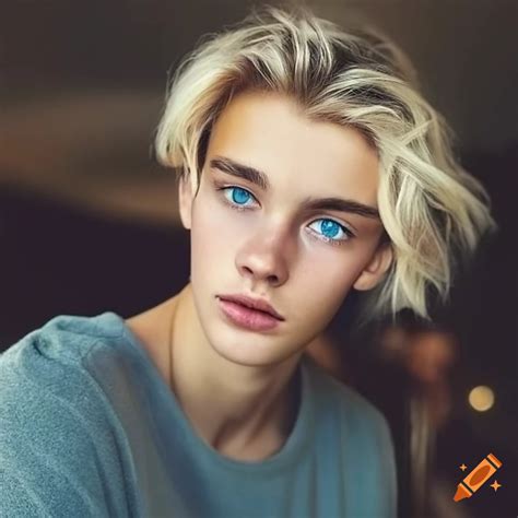 Handsome British boy with blonde hair and blue eyes on Craiyon