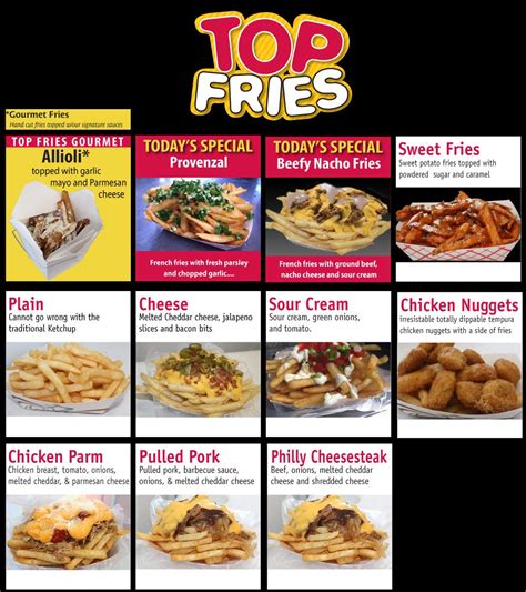 french fries menu by top fries | Sweet fries, Sweet potato fries ...