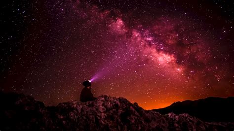 Download wallpaper 1920x1080 starry sky, stars, man, light, glitter ...