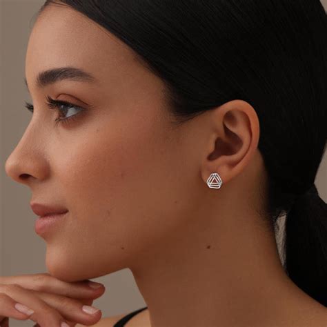 Buy 925 Steling Silver Curved Lined Triangle Geometric Stud Earrings ...